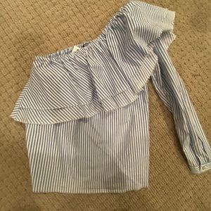 Striped one shoulder ruffle top